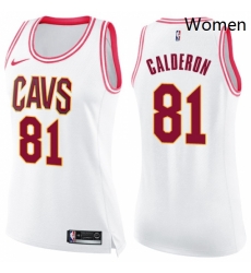 Womens Nike Cleveland Cavaliers 81 Jose Calderon Swingman WhitePink Fashion NBA Jersey 