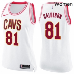 Womens Nike Cleveland Cavaliers 81 Jose Calderon Swingman WhitePink Fashion NBA Jersey 