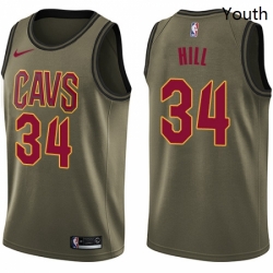 Youth Nike Cleveland Cavaliers 34 Tyrone Hill Swingman Green Salute to Service NBA Jersey