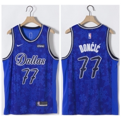 Men Dallas Mavericks 77 Luka Doncic Blue Stitched Basketball Jersey
