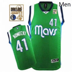 Mens Adidas Dallas Mavericks 41 Dirk Nowitzki Authentic Green Champions Patch NBA Jersey
