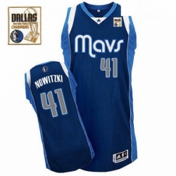 Mens Adidas Dallas Mavericks 41 Dirk Nowitzki Authentic Navy Blue Alternate Champions Patch NBA Jersey