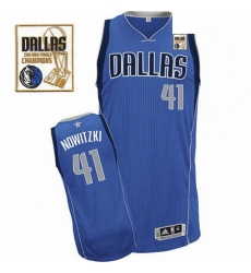 Mens Adidas Dallas Mavericks 41 Dirk Nowitzki Authentic Royal Blue Road Champions Patch NBA Jersey