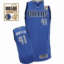 Mens Adidas Dallas Mavericks 41 Dirk Nowitzki Authentic Royal Blue Road Champions Patch NBA Jersey