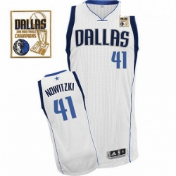 Mens Adidas Dallas Mavericks 41 Dirk Nowitzki Authentic White Home Champions Patch NBA Jersey