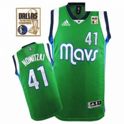Mens Adidas Dallas Mavericks 41 Dirk Nowitzki Swingman Green Champions Patch NBA Jersey