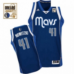 Mens Adidas Dallas Mavericks 41 Dirk Nowitzki Swingman Navy Blue Alternate Champions Patch NBA Jersey