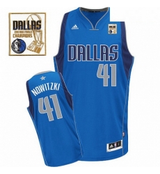 Mens Adidas Dallas Mavericks 41 Dirk Nowitzki Swingman Royal Blue Road Champions Patch NBA Jersey