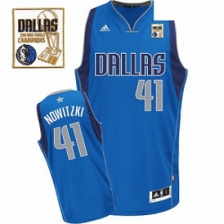 Mens Adidas Dallas Mavericks 41 Dirk Nowitzki Swingman Royal Blue Road Champions Patch NBA Jersey