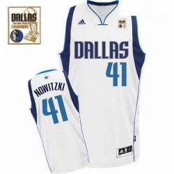 Mens Adidas Dallas Mavericks 41 Dirk Nowitzki Swingman White Home Champions Patch NBA Jersey
