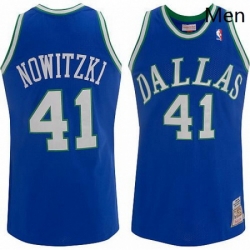 Mens Mitchell and Ness Dallas Mavericks 41 Dirk Nowitzki Authentic Blue Throwback NBA Jersey