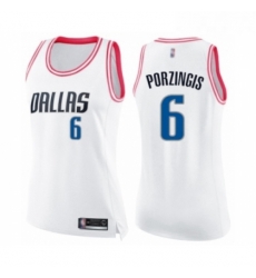 Womens Dallas Mavericks 6 Kristaps Porzingis Swingman White Pink Fashion Basketball Jerse 