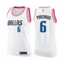 Womens Dallas Mavericks 6 Kristaps Porzingis Swingman White Pink Fashion Basketball Jerse 