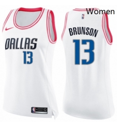Womens Nike Dallas Mavericks 13 Jalen Brunson Swingman WhitePink Fashion NBA Jersey 