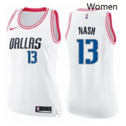 Womens Nike Dallas Mavericks 13 Steve Nash Swingman WhitePink Fashion NBA Jersey