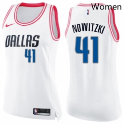 Womens Nike Dallas Mavericks 41 Dirk Nowitzki Swingman WhitePink Fashion NBA Jersey