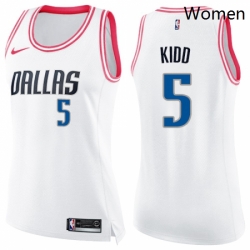 Womens Nike Dallas Mavericks 5 Jason Kidd Swingman WhitePink Fashion NBA Jersey