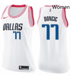 Womens Nike Dallas Mavericks 77 Luka Doncic Swingman WhitePink Fashion NBA Jersey 