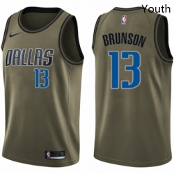 Youth Nike Dallas Mavericks 13 Jalen Brunson Swingman Green Salute to Service NBA Jersey 