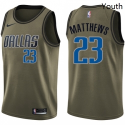 Youth Nike Dallas Mavericks 23 Wesley Matthews Swingman Green Salute to Service NBA Jersey