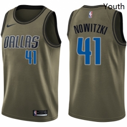 Youth Nike Dallas Mavericks 41 Dirk Nowitzki Swingman Green Salute to Service NBA Jersey