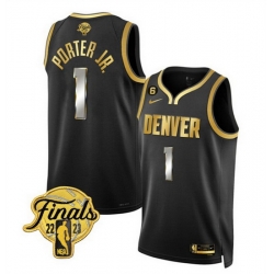 Men Denver Nuggets 1 Michael Porter Jr  Black Gold Edition 2023 Finals Collection With NO 6 Patch Stitched Basketball Jersey