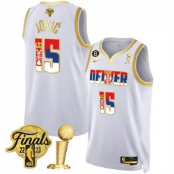 Men Denver Nuggets 15 Nikola Jokic 2023 White Gold Serbia Flag Finals Champions With NO 6 Patch Stitched Basketball Jersey