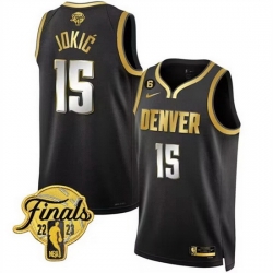 Men Denver Nuggets 15 Nikola Jokic Black Gold Edition 2023 Finals Collection With NO 6 Patch Stitched Basketball Jersey