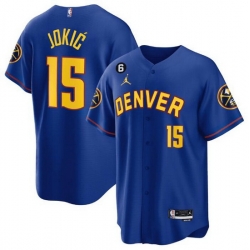 Men Denver Nuggets 15 Nikola Jokic Blue With No 6 Patch Stitched Baseball Jersey