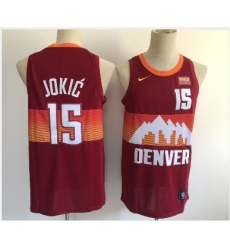 Men Denver Nuggets 15 Nikola Jokic Red 2021 City Edition NBA Swingman Jersey With The Sponsor Logo