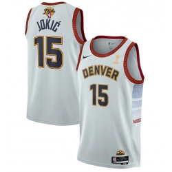 Men Denver Nuggets 15 Nikola Jokic White 2023 Finals Champions Icon Edition Stitched Basketball Jersey