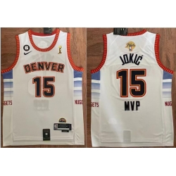Men Denver Nuggets 15 Nikola Jokic White 2023 Finals Champions MVP Icon Edition Stitched Basketball Jersey