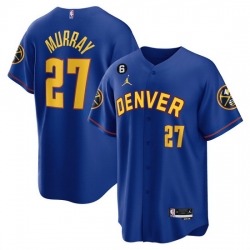Men Denver Nuggets 27 Jamal Murray Blue With No 6 Patch Cool Base Stitched Baseball Jersey