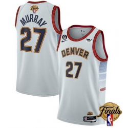 Men Denver Nuggets 27 Jamal Murray Silver 2023 Finals Icon Edition With NO 6 Patch Stitched Basketball Jersey