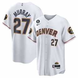Men Denver Nuggets 27 Jamal Murray White With No 6 Patch Cool Base Stitched Baseball Jersey