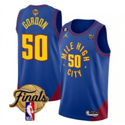 Men Denver Nuggets 50 Aaron Gordon Blue 2023 Finals Statement Edition With NO 6 Patch Stitched Basketball Jersey