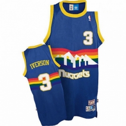 Mens Adidas Denver Nuggets 3 Allen Iverson Authentic Light Blue Throwback NBA Jersey
