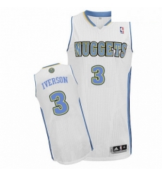Mens Adidas Denver Nuggets 3 Allen Iverson Authentic White Home NBA Jersey
