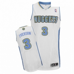 Mens Adidas Denver Nuggets 3 Allen Iverson Authentic White Home NBA Jersey