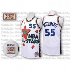 Mens Adidas Denver Nuggets 55 Dikembe Mutombo Authentic White 1995 All Star Throwback NBA Jersey