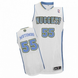 Mens Adidas Denver Nuggets 55 Dikembe Mutombo Authentic White Home NBA Jersey