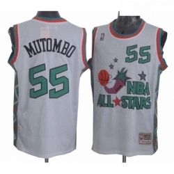 Mens Mitchell and Ness Denver Nuggets 55 Dikembe Mutombo Authentic White 1996 All Star Throwback NBA Jersey