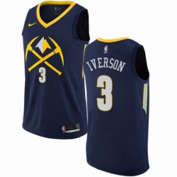 Mens Nike Denver Nuggets 3 Allen Iverson Authentic Navy Blue NBA Jersey City Edition