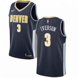 Mens Nike Denver Nuggets 3 Allen Iverson Swingman Navy Blue Road NBA Jersey Icon Edition