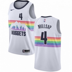 Mens Nike Denver Nuggets 4 Paul Millsap Swingman White NBA Jersey City Edition 