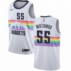 Mens Nike Denver Nuggets 55 Dikembe Mutombo Swingman White NBA Jersey City Edition