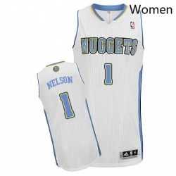 Womens Adidas Denver Nuggets 1 Jameer Nelson Authentic White Home NBA Jersey 