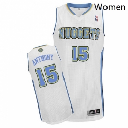 Womens Adidas Denver Nuggets 15 Carmelo Anthony Authentic White Home NBA Jersey