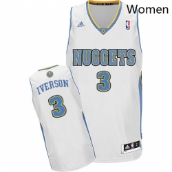 Womens Adidas Denver Nuggets 3 Allen Iverson Swingman White Home NBA Jersey