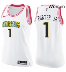 Womens Nike Denver Nuggets 1 Michael Porter Jr White Pink NBA Swingman Fashion Jersey 